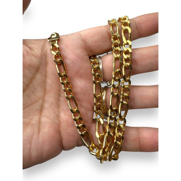 14K Gold Plated Figaro Chain Necklace 24.5" Long Lobster Claw - Picture 4 of 4